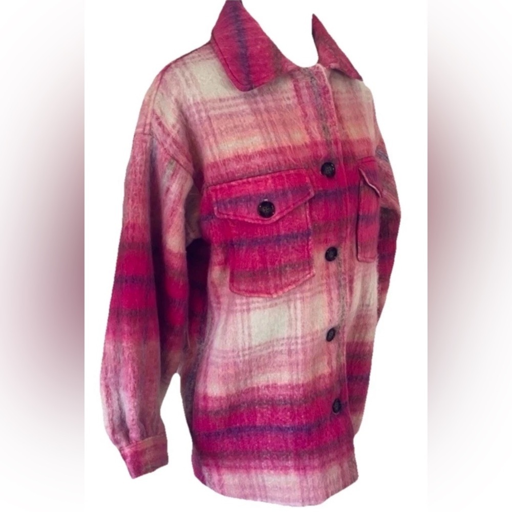 Forever 21 Plaid Flannel Pink Oversized Jacket Wool Blend Women’s MEDIUM New - Picture 6 of 10